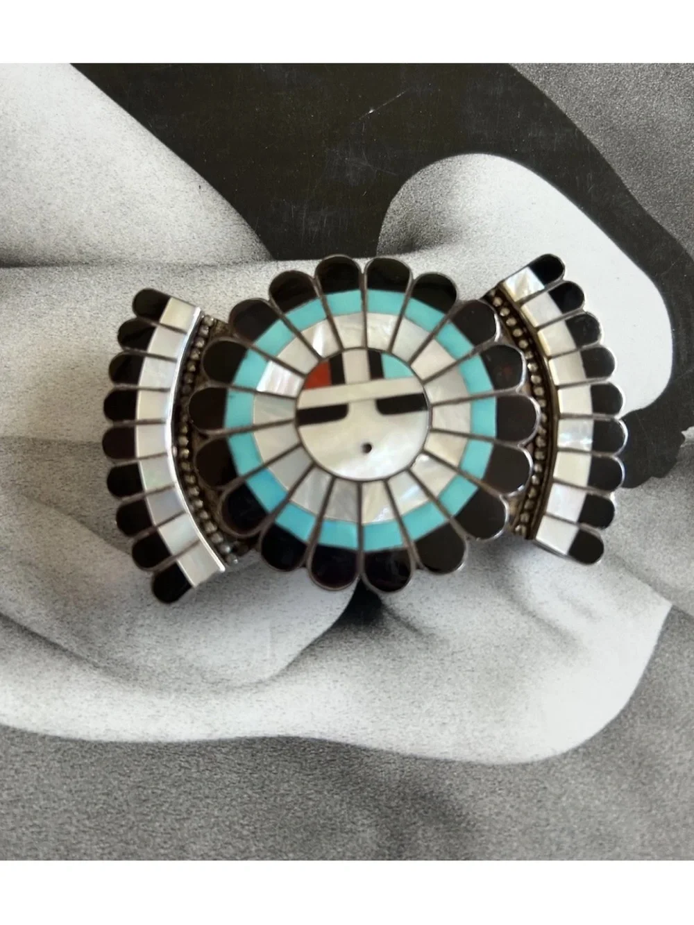 Vintage JD Massie Zuni Sterling Silver Sunface Inlay Belt Buckle Native American